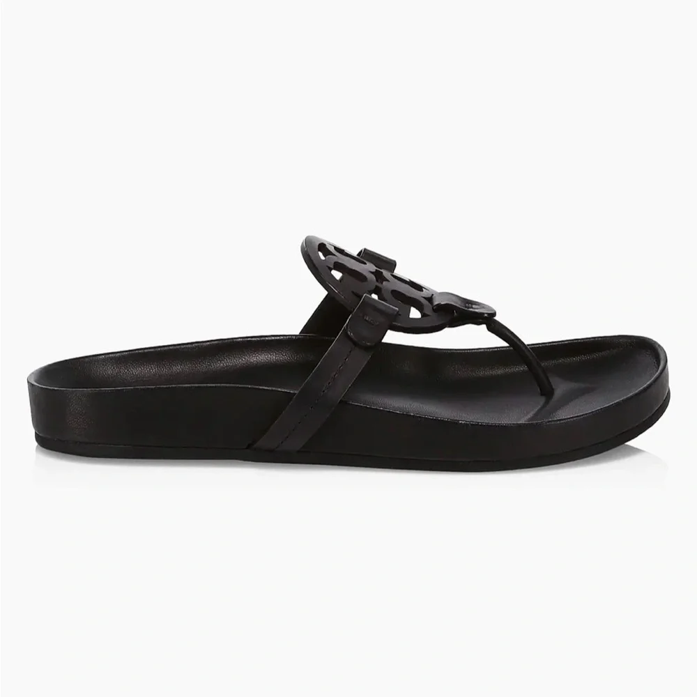 Tory Burch Black Miller Cloud Logo Thong Sandals Size 7.5